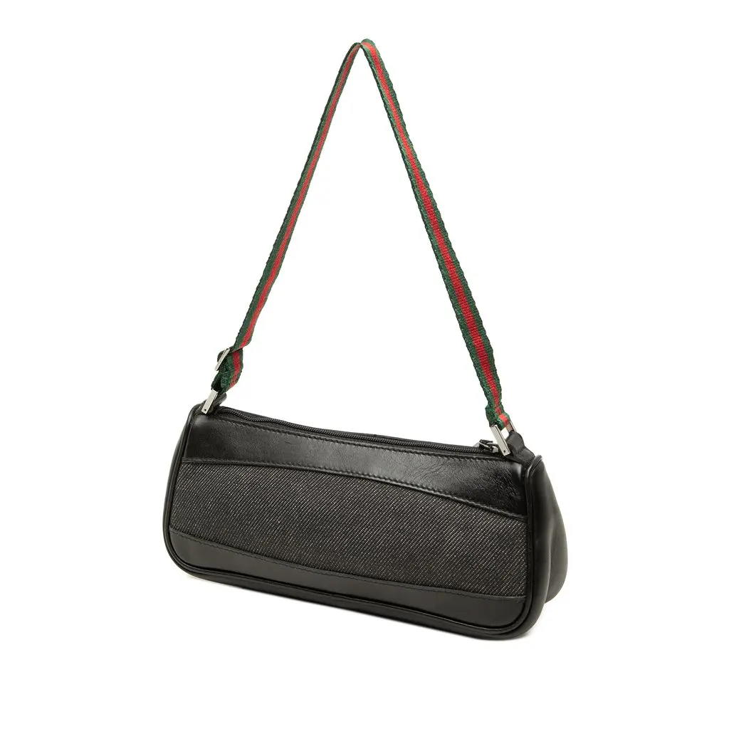 Gucci Denim Web Shoulder Bag Black Denim Very good - Back View