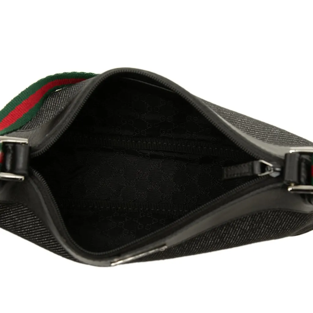 Gucci Denim Web Shoulder Bag Black Denim Very good - Model View