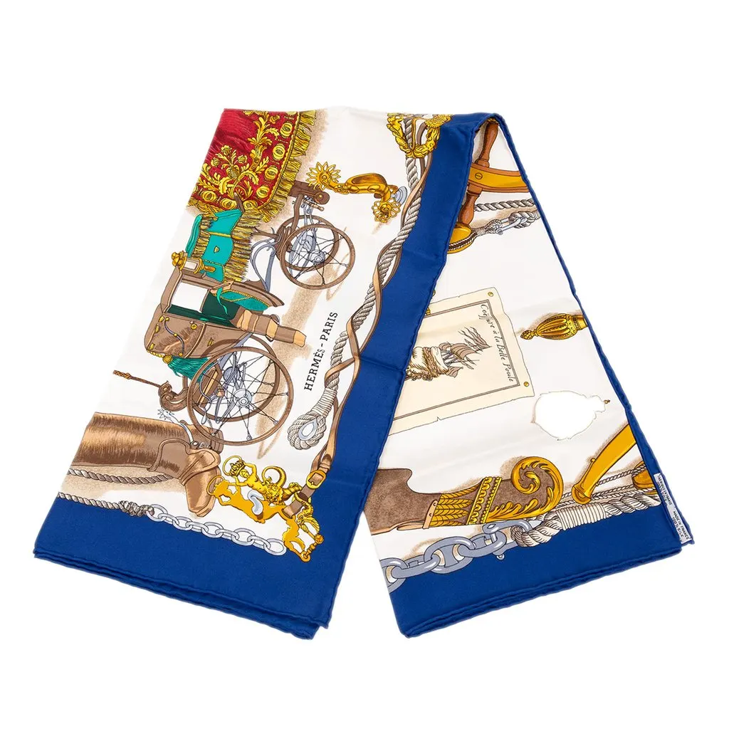 Hermès Musee Silk Scarf 90 Blue Silk Very good - Front View