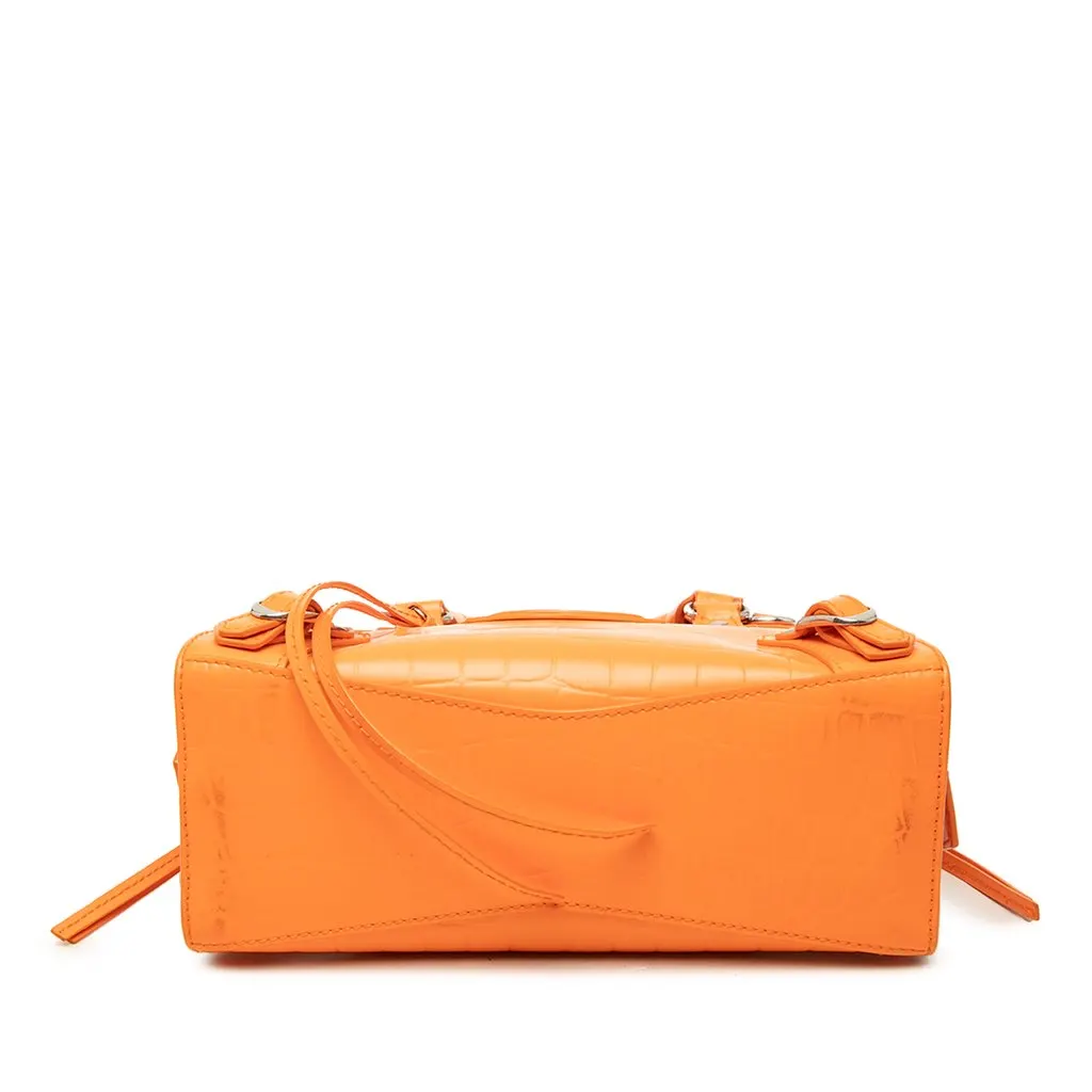 Balenciaga Mini Croc Embossed Calfskin Motocross Neo Classic City Satchel Orange Leather Good - Inside View
