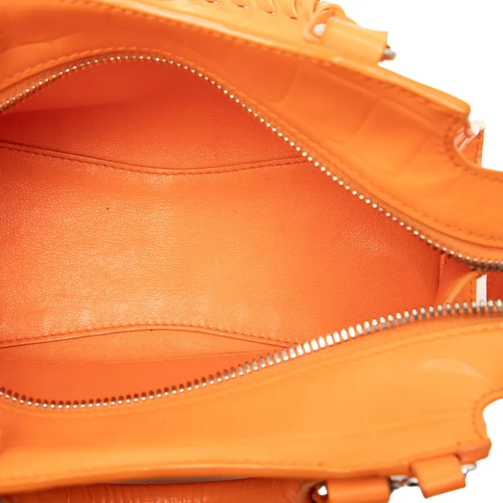 Balenciaga Mini Croc Embossed Calfskin Motocross Neo Classic City Satchel Orange Leather Good - Model View