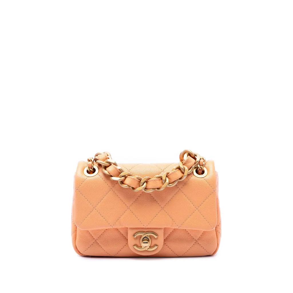 Chanel Mini CC Quilted Caviar Single Flap Orange Leather Very good - Front View