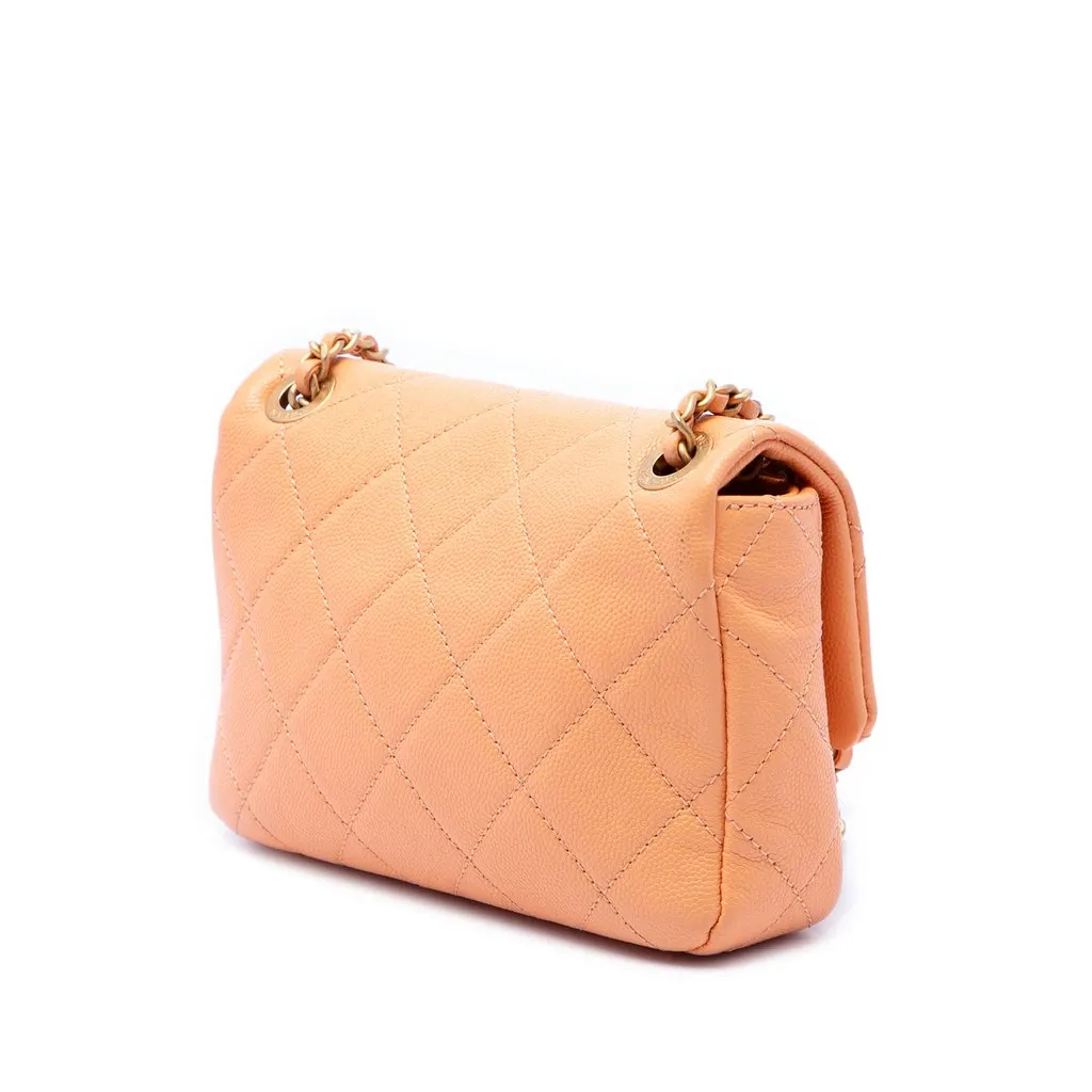 Chanel Mini CC Quilted Caviar Single Flap Orange Leather Very good - Back View