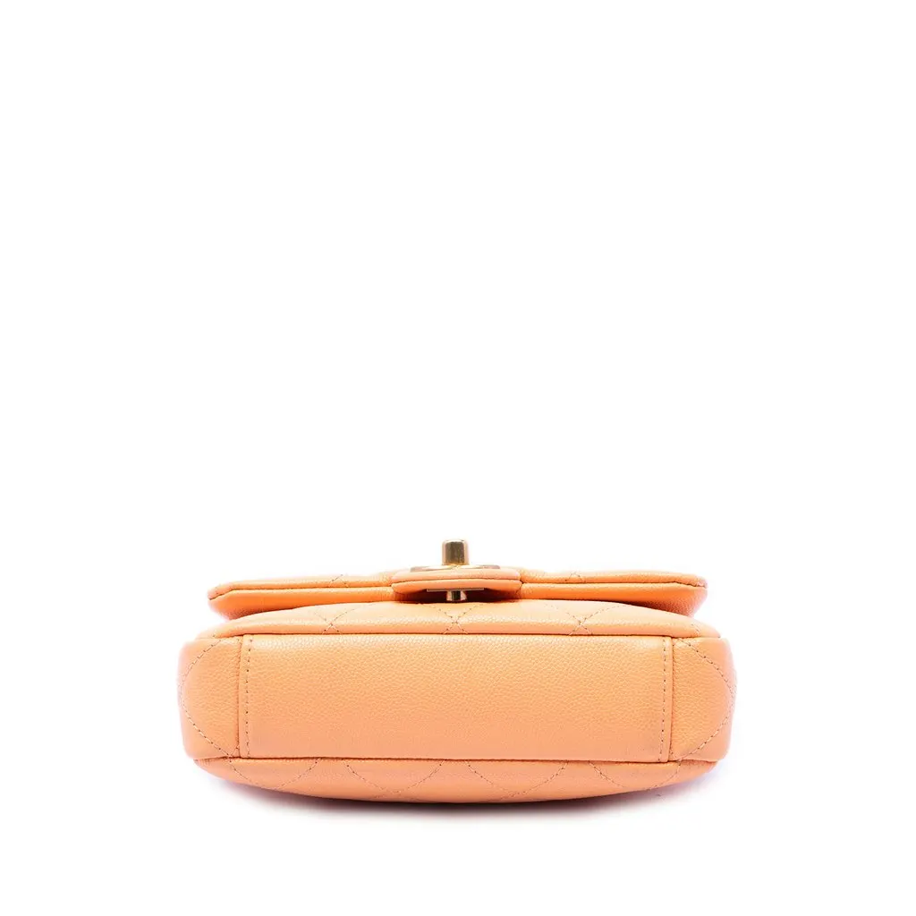 Chanel Mini CC Quilted Caviar Single Flap Orange Leather Very good - Inside View