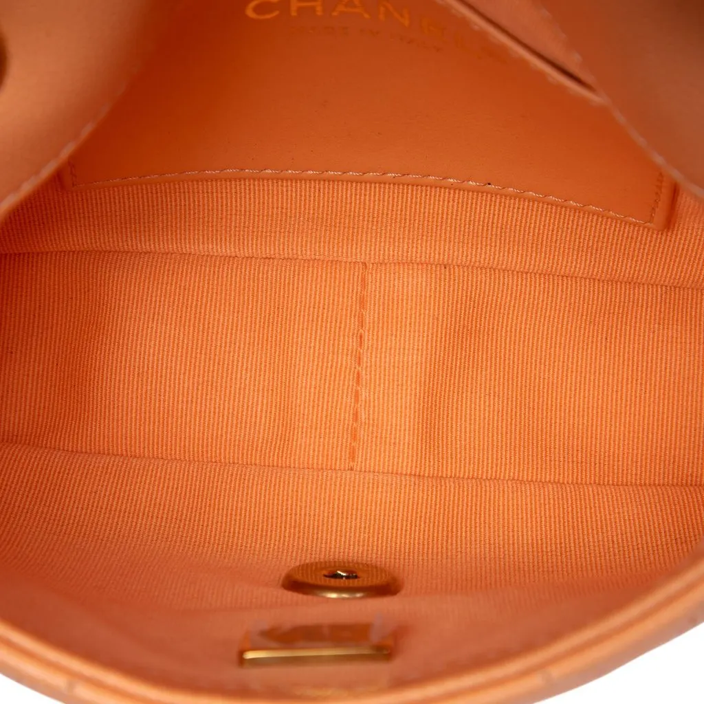 Chanel Mini CC Quilted Caviar Single Flap Orange Leather Very good - Model View