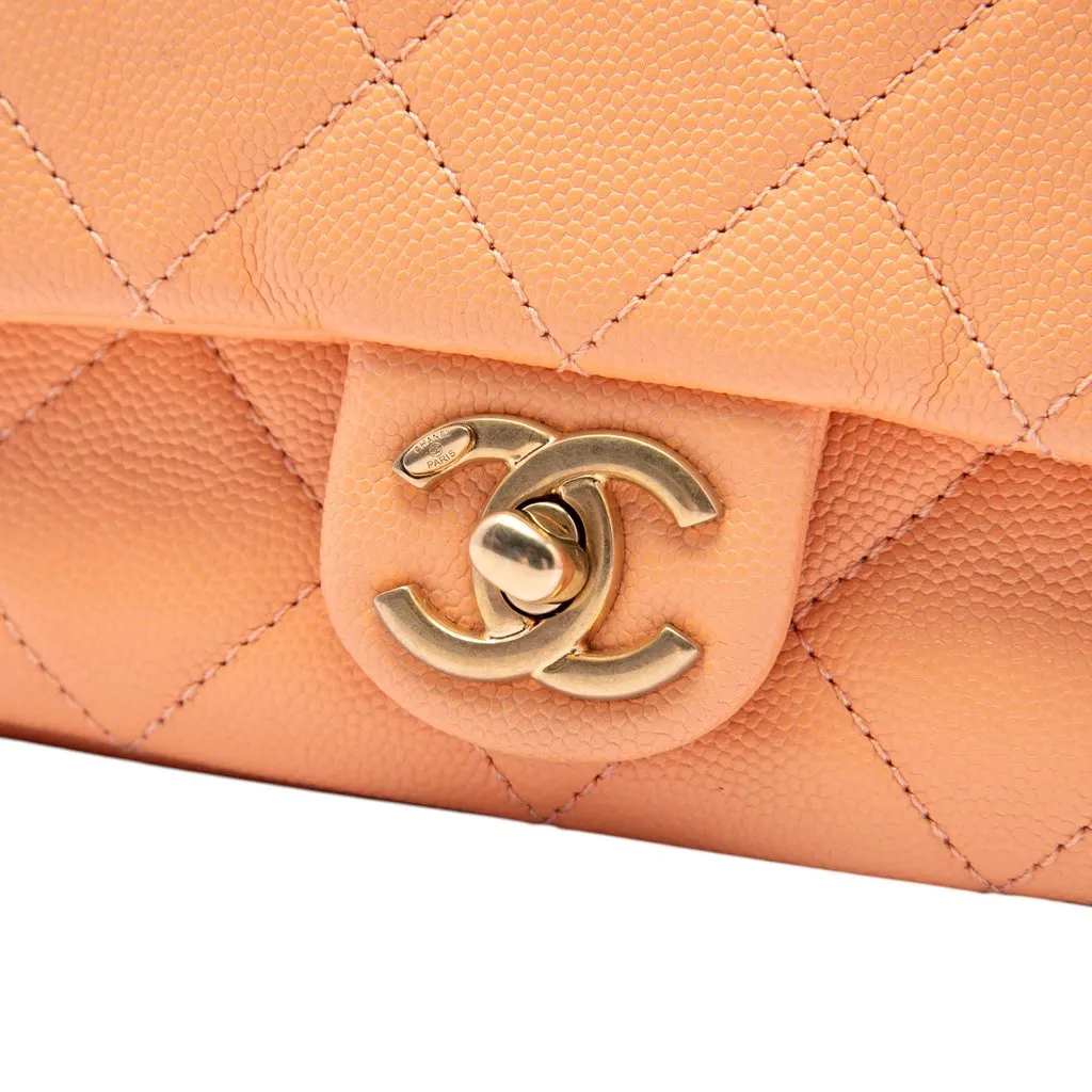 Chanel Mini CC Quilted Caviar Single Flap Orange Leather Very good - Box View