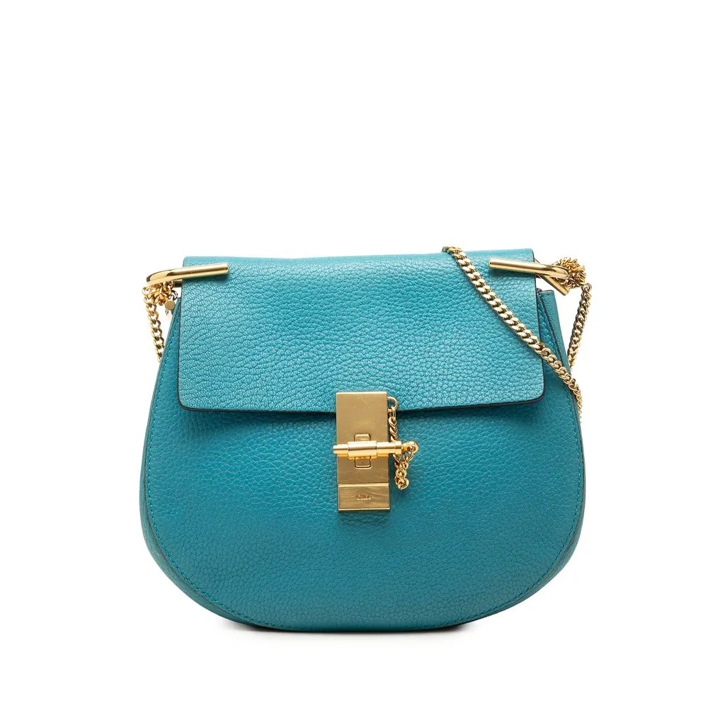 Chloé Small Leather Drew Crossbody Blue Leather Good - Front View