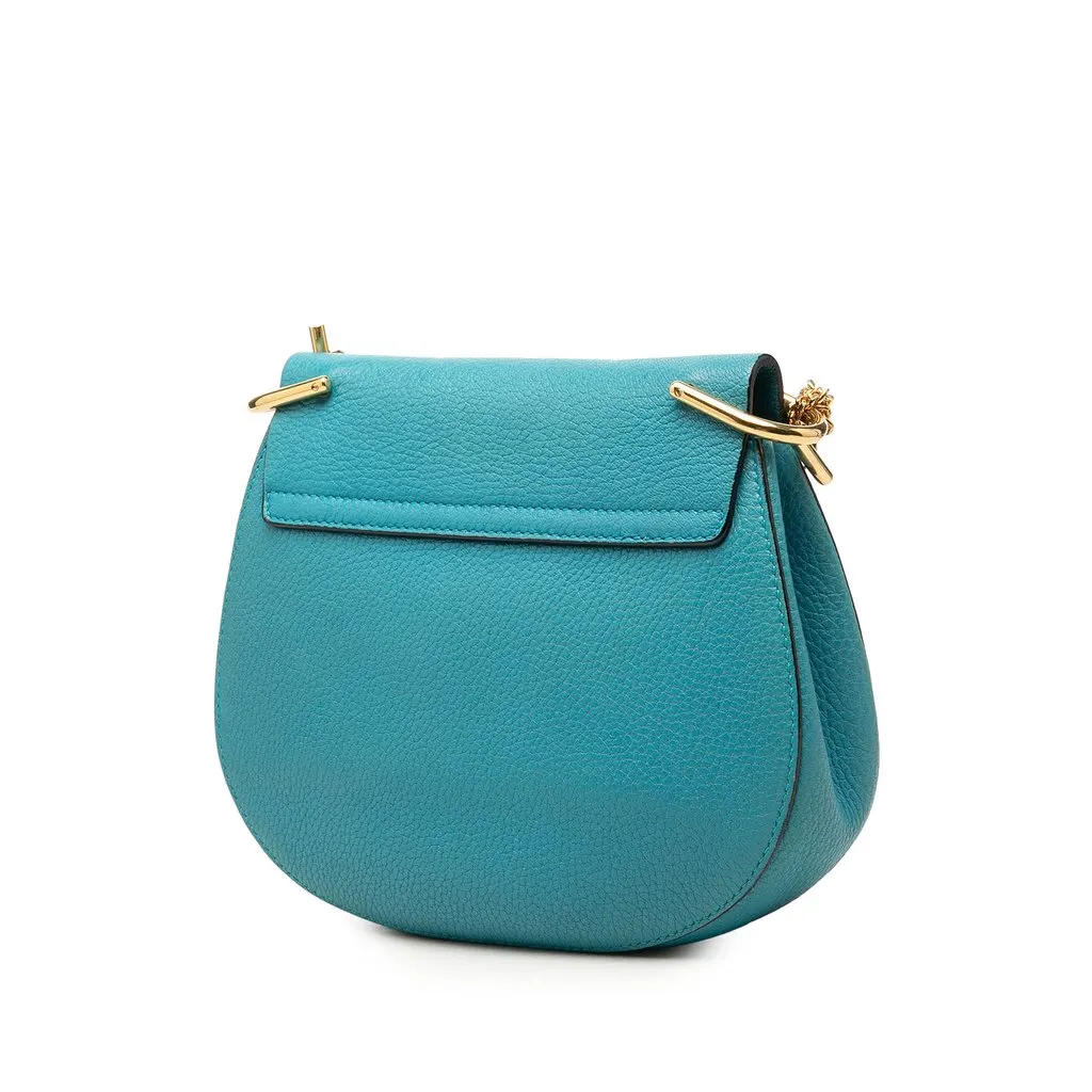 Chloé Small Leather Drew Crossbody Blue Leather Good - Back View