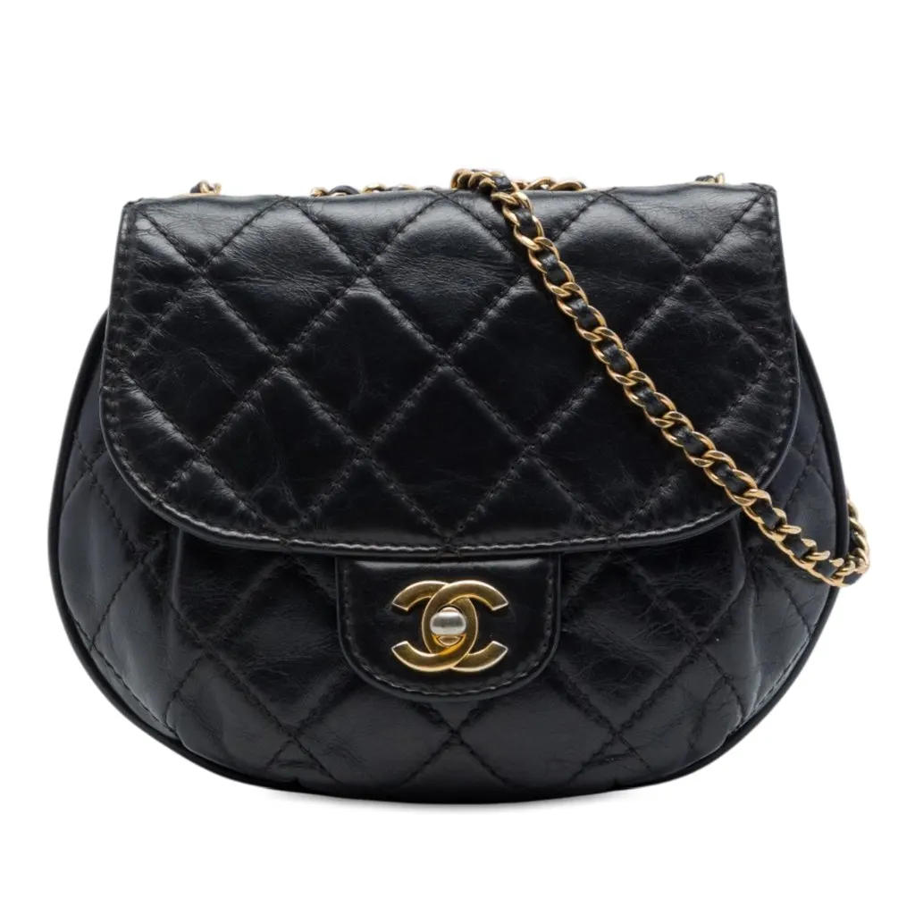 Chanel Small Quilted Glazed Calfskin Bubble CC Flap Black Leather Very good - Front View