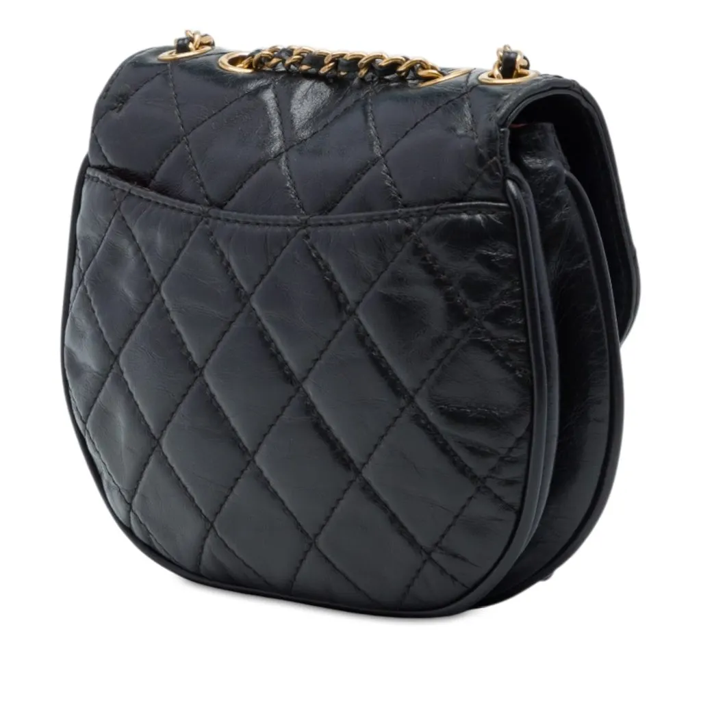 Chanel Small Quilted Glazed Calfskin Bubble CC Flap Black Leather Very good - Back View