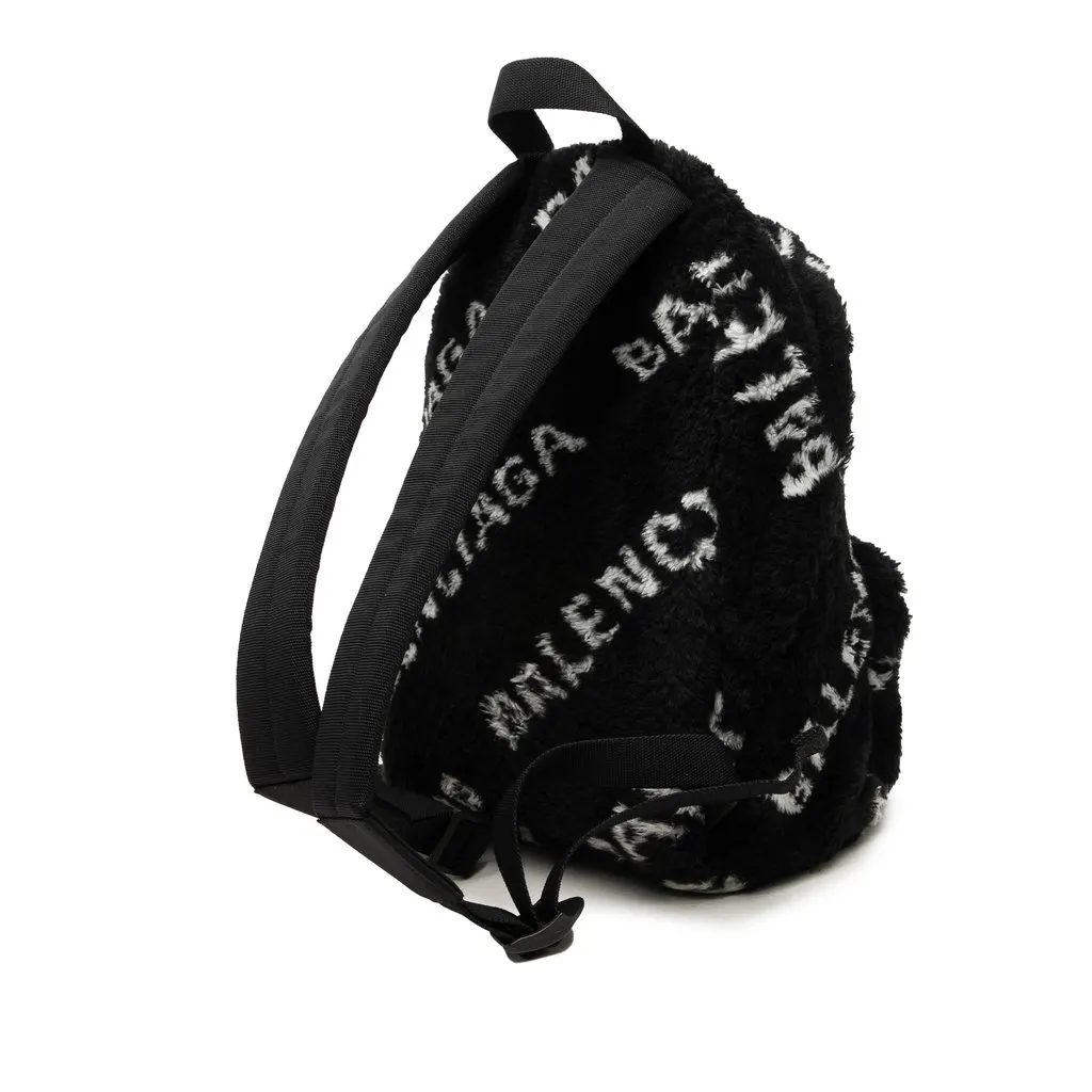 Balenciaga Small Faux Fur Diagonal Logo Everyday Backpack Black Polyester Very good - Back View