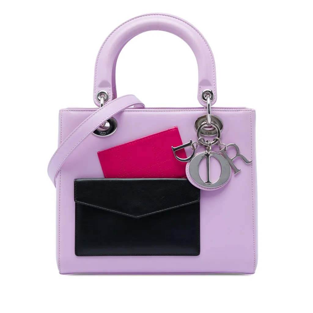 Dior Medium Calfskin Pockets Lady Dior Purple Leather Very good - Front View