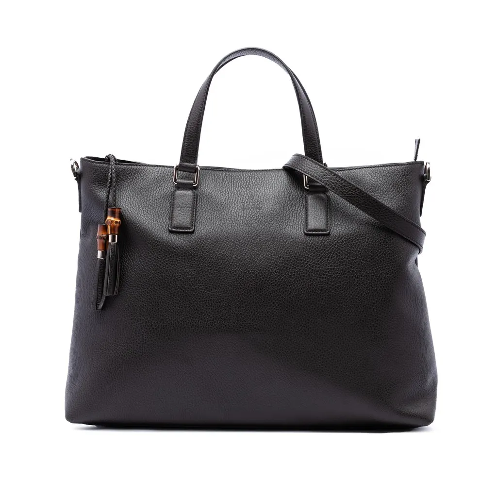 Gucci Calfskin Bamboo Tassel Satchel Brown Leather Good - Front View