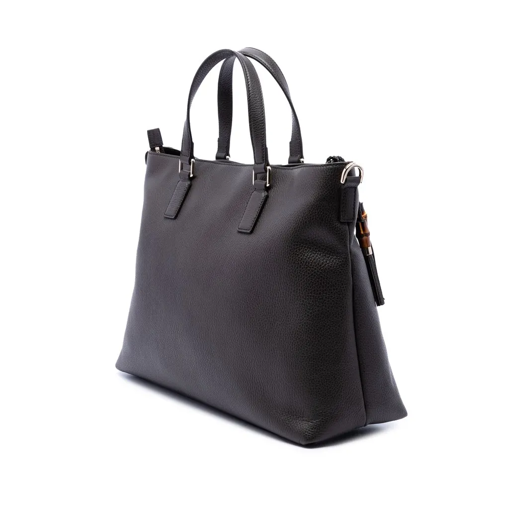 Gucci Calfskin Bamboo Tassel Satchel Brown Leather Good - Back View