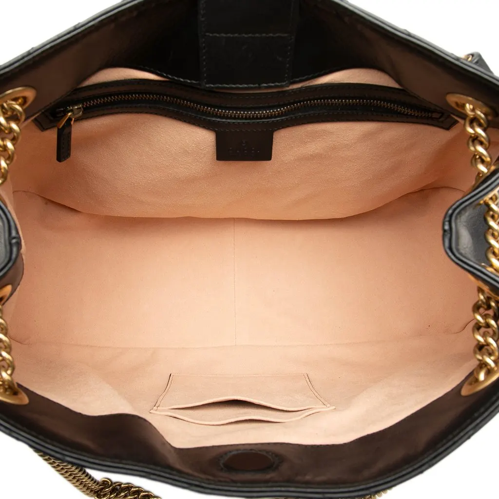 Gucci Medium GG Marmont Matelasse Calfskin Chain Tote Black Leather Good - Model View