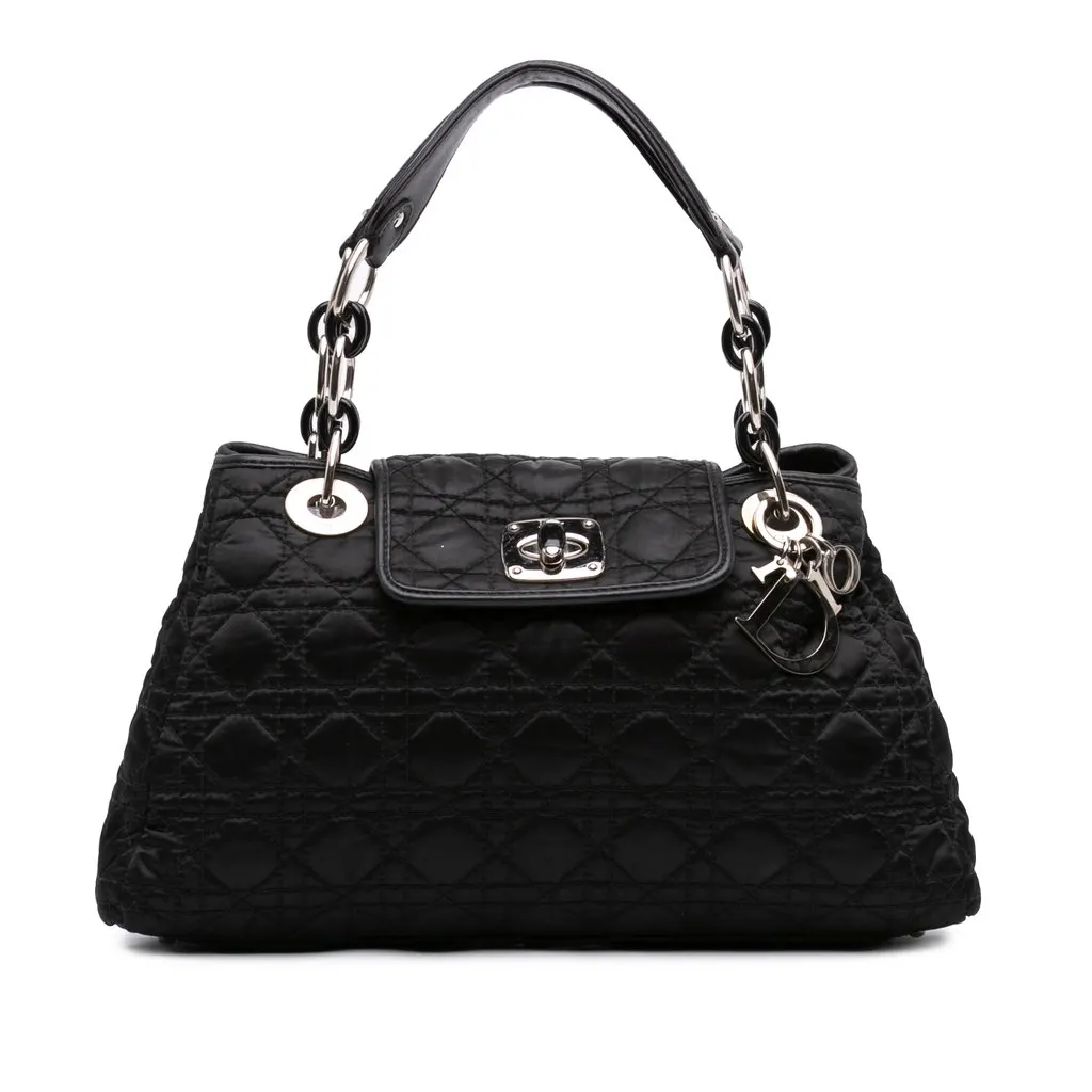 Dior Medium Satin Cannage Charming Lock Tote Black Good - Front View