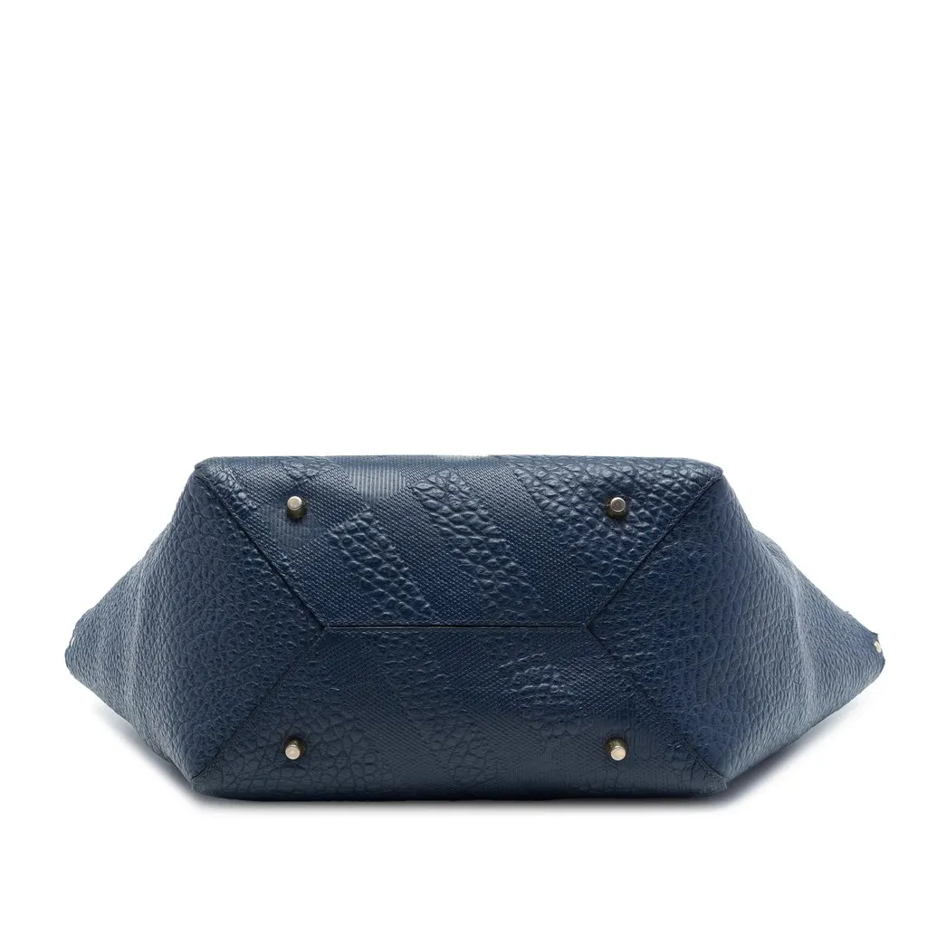 Burberry Small Elephant Embossed Calfskin Check Canterbury Tote Blue Leather Very good - Inside View