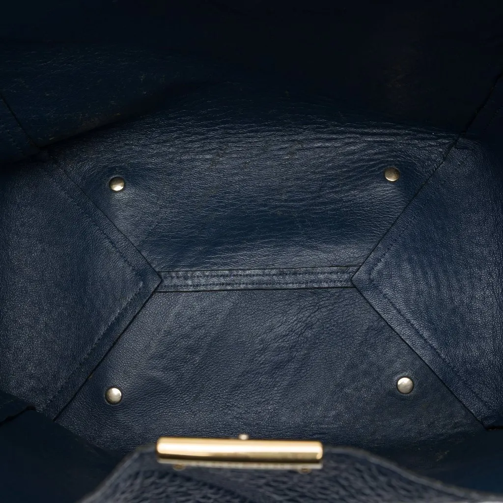 Burberry Small Elephant Embossed Calfskin Check Canterbury Tote Blue Leather Very good - Model View