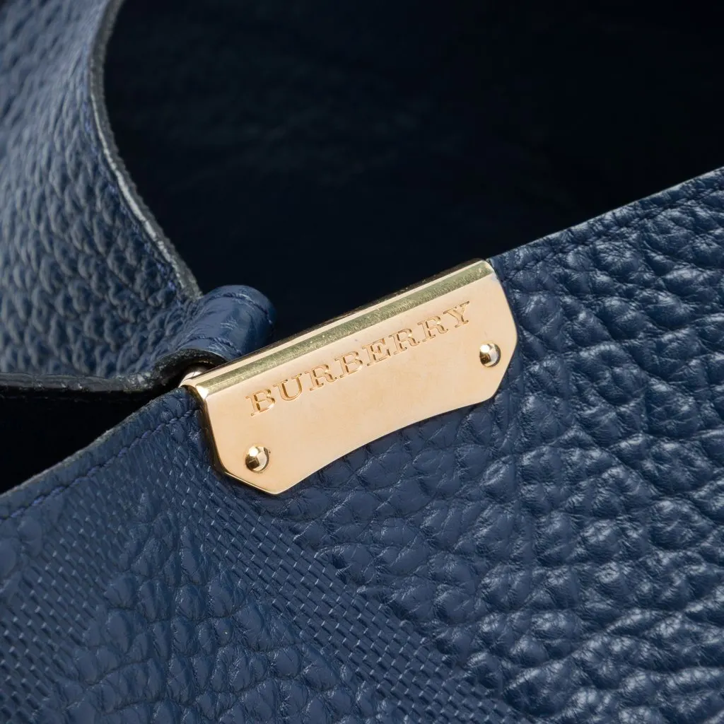 Burberry Small Elephant Embossed Calfskin Check Canterbury Tote Blue Leather Very good - Box View