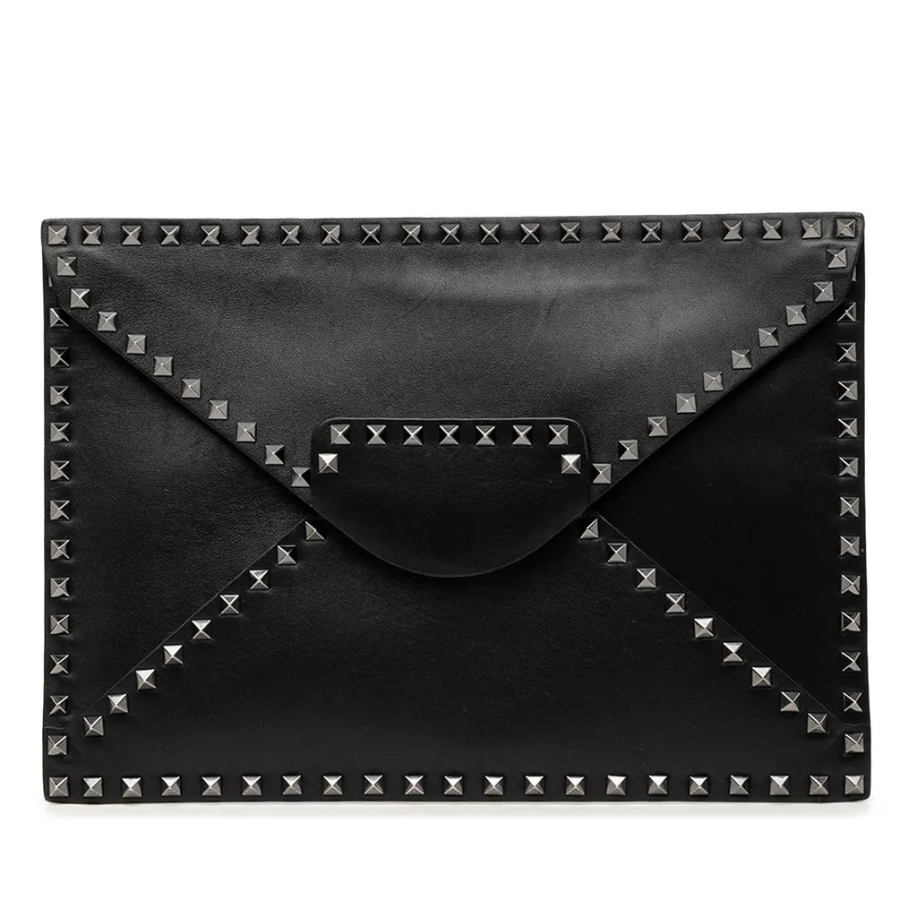 Valentino Leather Rockstud Untitled Envelope Clutch Black Leather Very good - Front View