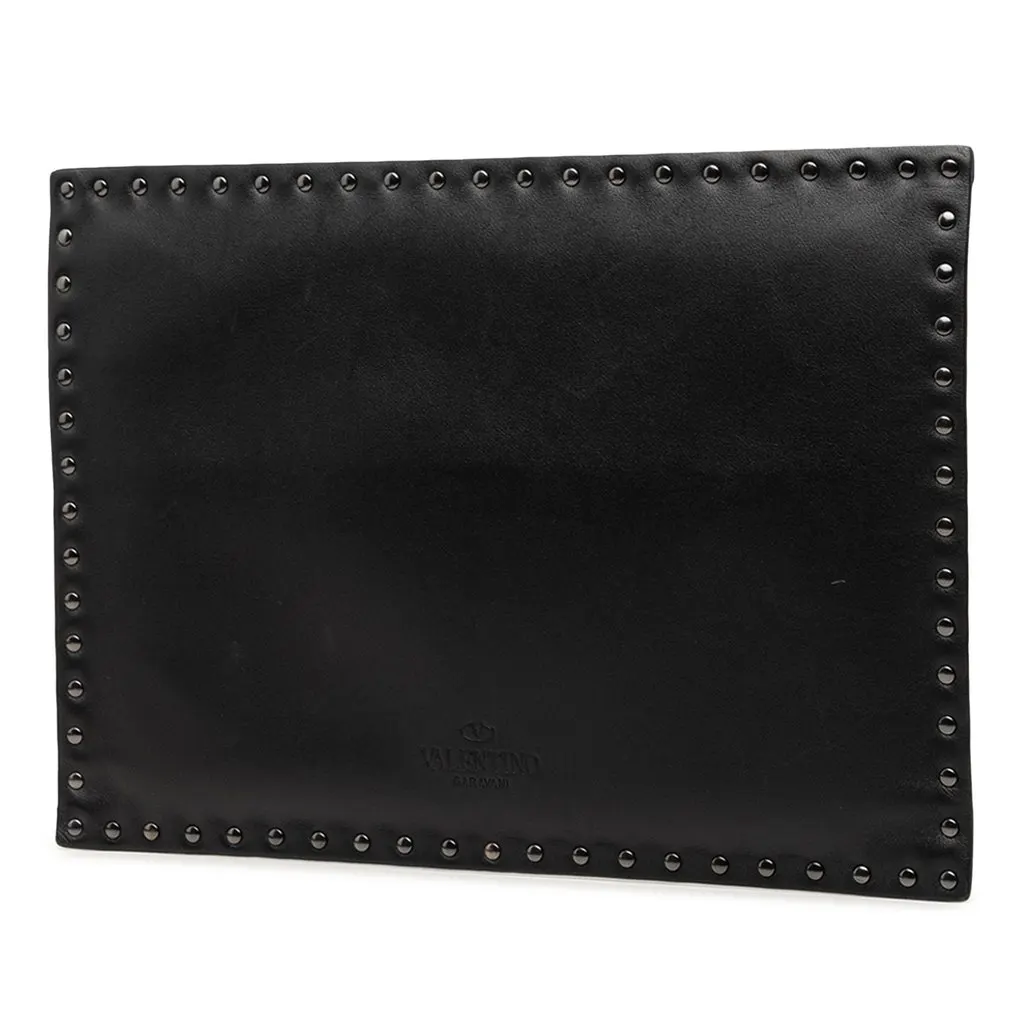 Valentino Leather Rockstud Untitled Envelope Clutch Black Leather Very good - Back View