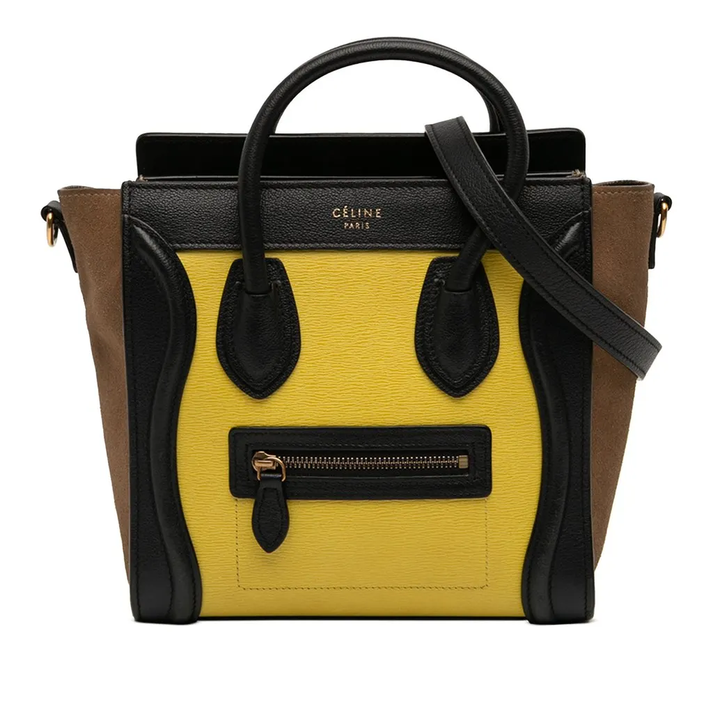 Celine Nano Tricolor Calfskin and Suede Luggage Tote Yellow Leather Very good - Front View