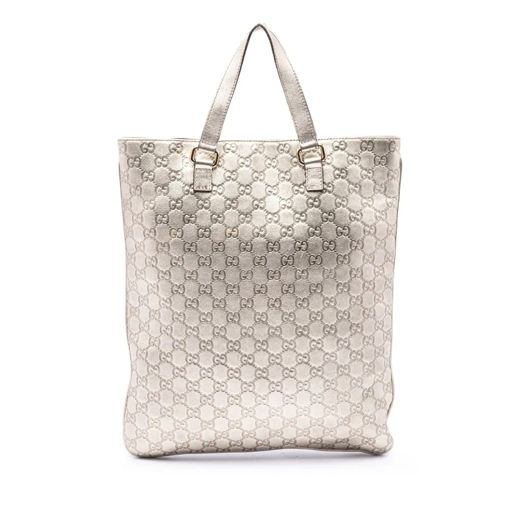Gucci Metallic Guccissima Tote Silver Leather Good - Front View