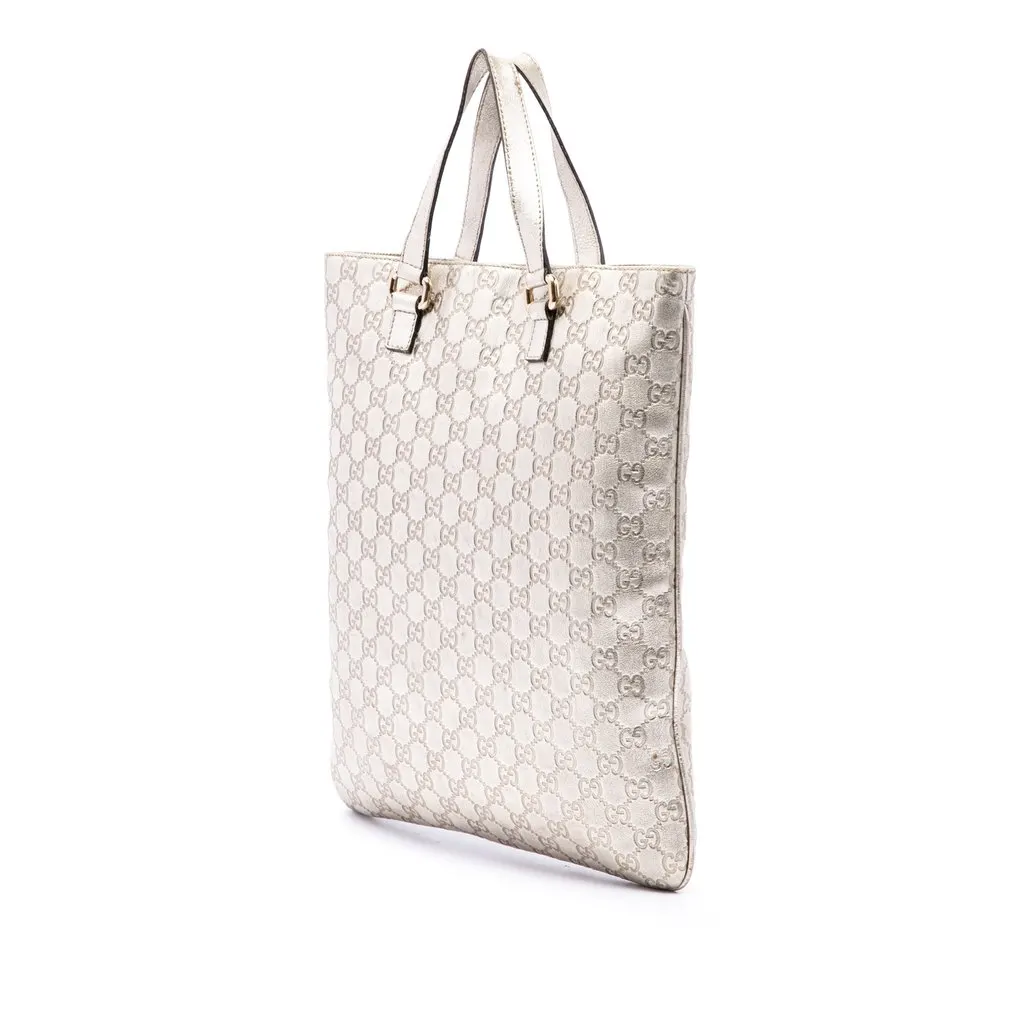 Gucci Metallic Guccissima Tote Silver Leather Good - Back View