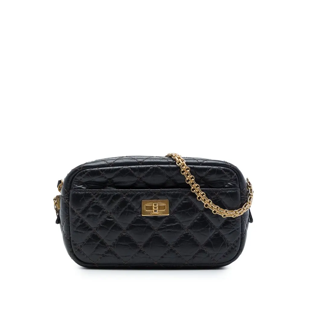 Chanel Mini Quilted Aged Calfskin Reissue Camera Bag Black Leather Very good - Front View