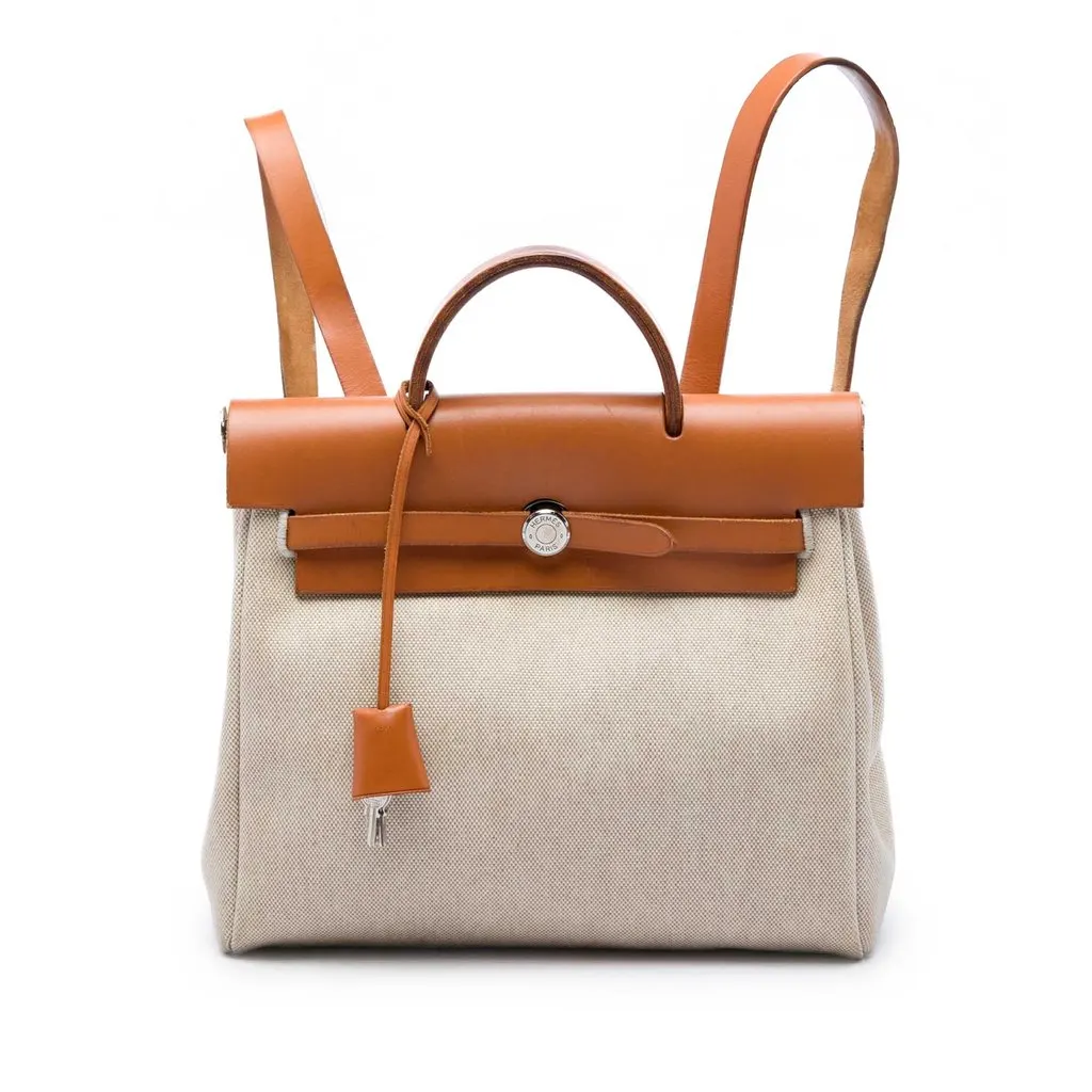 Hermès Toile Herbag Backpack PM Beige Canvas Very good - Front View