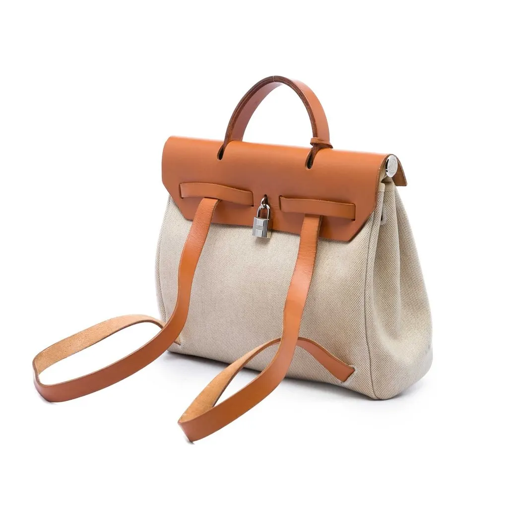 Hermès Toile Herbag Backpack PM Beige Canvas Very good - Back View
