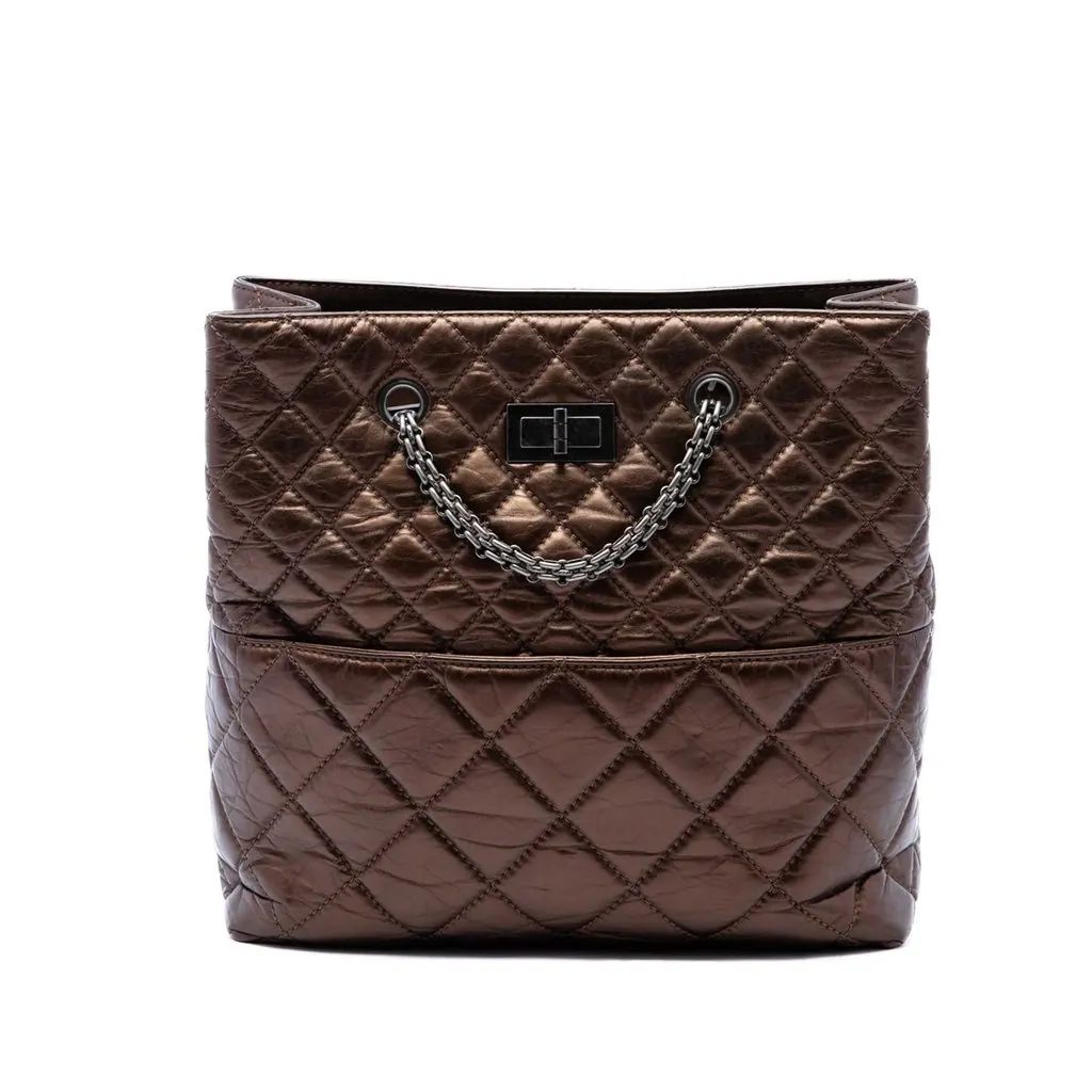 Chanel Quilted Metallic Aged Calfskin Reissue 2.55 Tote Brown Leather Very good - Front View