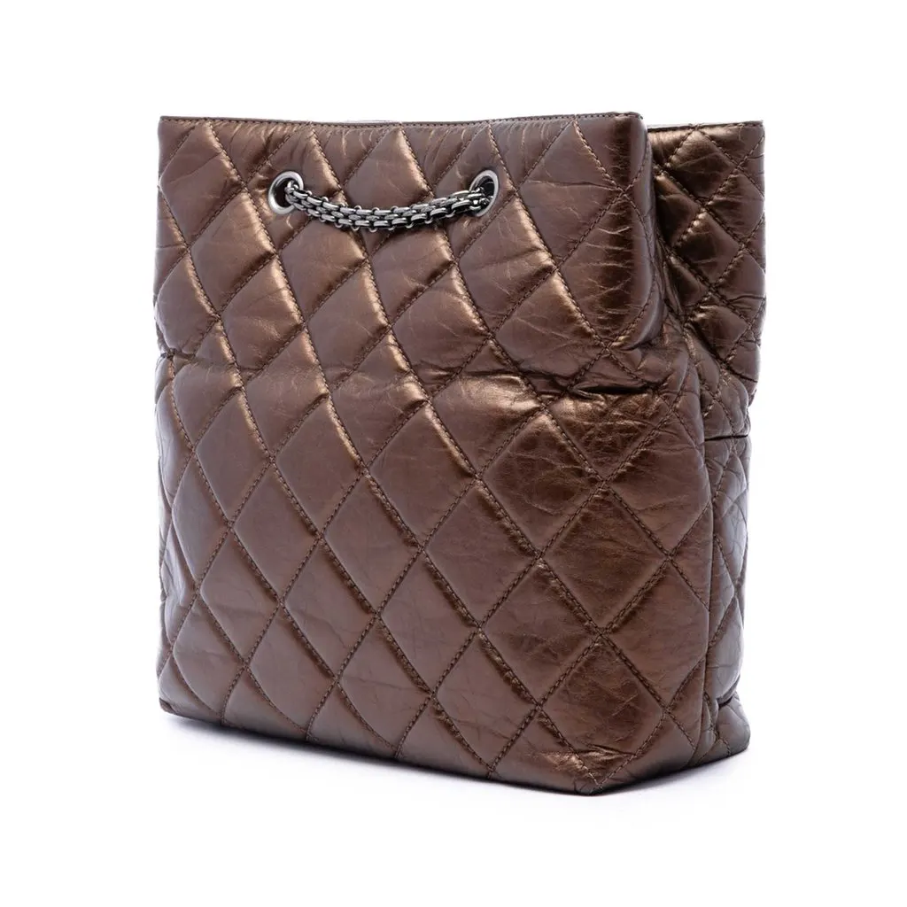 Chanel Quilted Metallic Aged Calfskin Reissue 2.55 Tote Brown Leather Very good - Back View