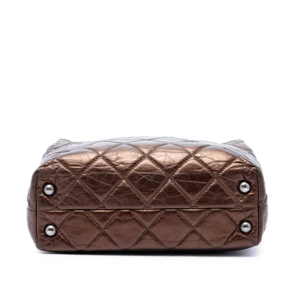 Chanel Quilted Metallic Aged Calfskin Reissue 2.55 Tote Brown Leather Very good - Inside View