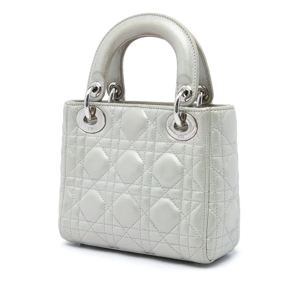 Dior Mini Iridescent Lambskin Cannage Lady Dior Grey Leather Very good - Back View