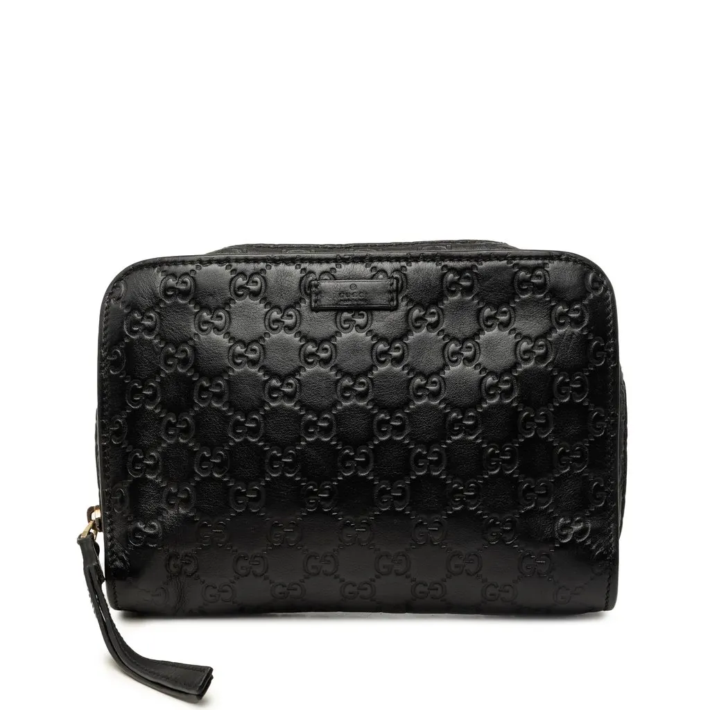 Gucci Guccissima Clutch Black Leather Good - Front View