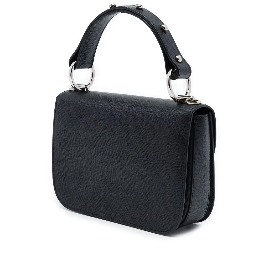 Prada Saffiano Lux Arcade Satchel Black Leather Good - Back View