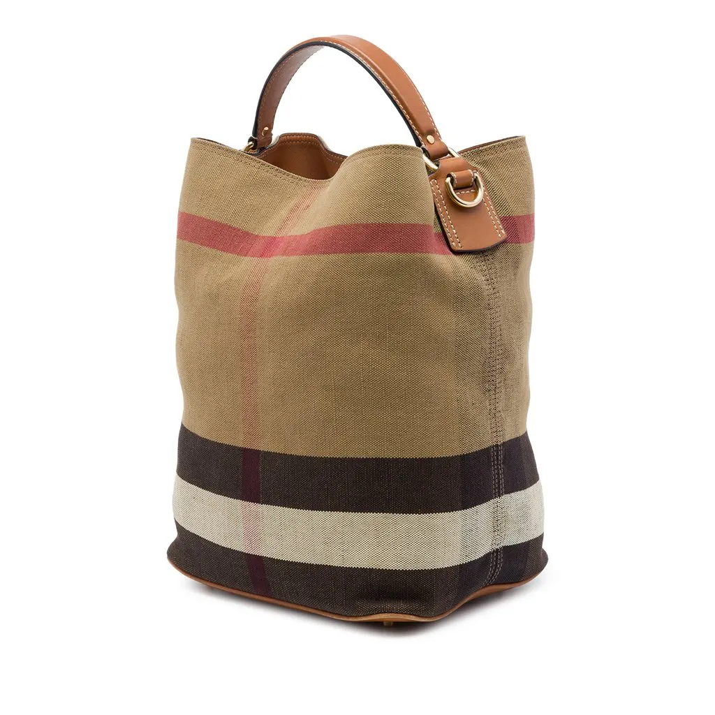 Burberry Medium Mega Check Canvas Ashby Bucket Bag Brown Canvas Very good - Back View