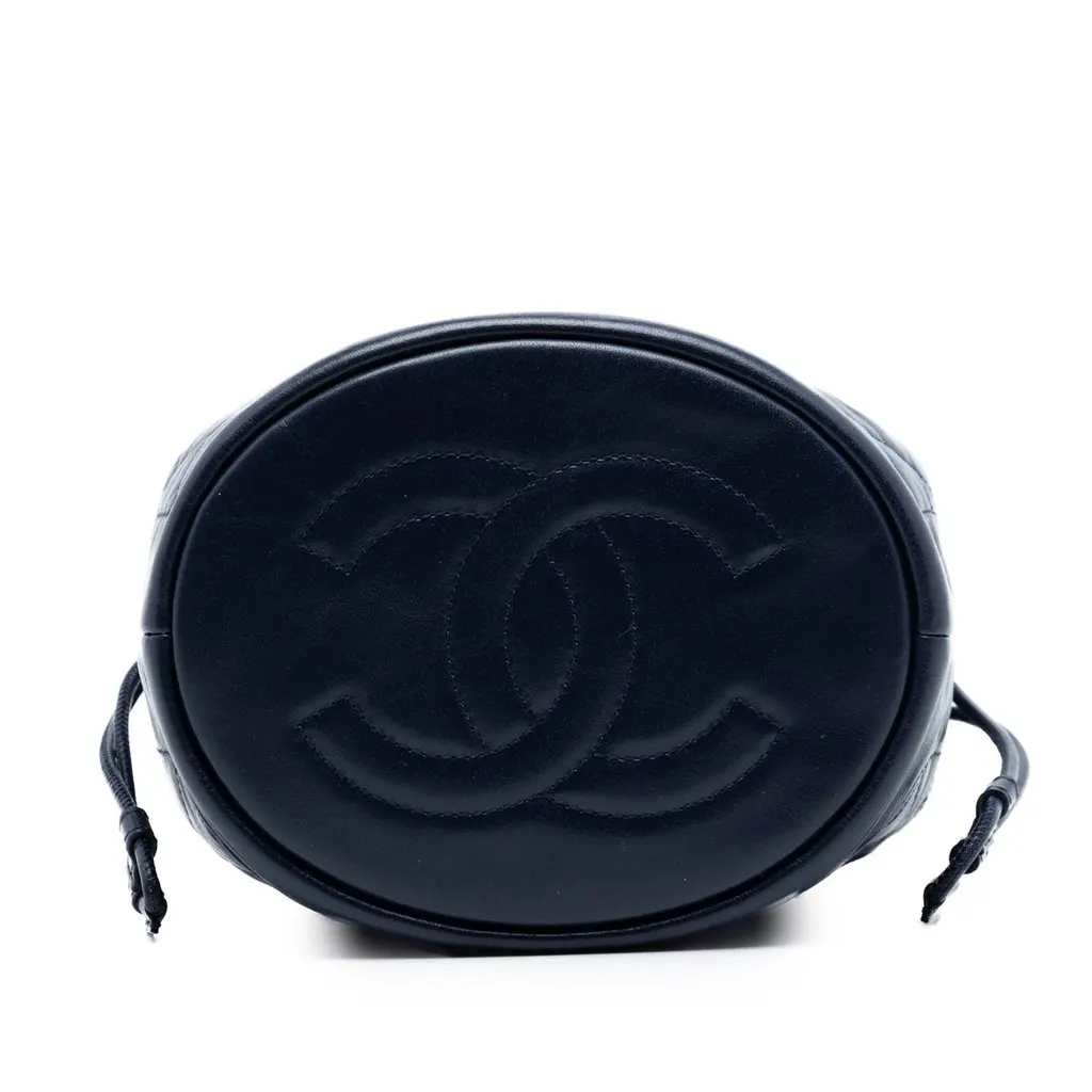 Chanel CC Quilted Lambskin Drawstring Bucket Bag Blue Leather Very good - Inside View