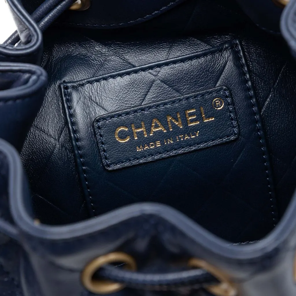 Chanel CC Quilted Lambskin Drawstring Bucket Bag Blue Leather Very good - Box View