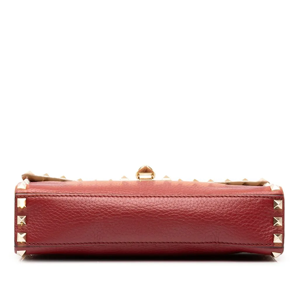 Valentino Medium Pebbled Calfskin Rockstud Flip Lock Crossbody Red Leather Good - Inside View