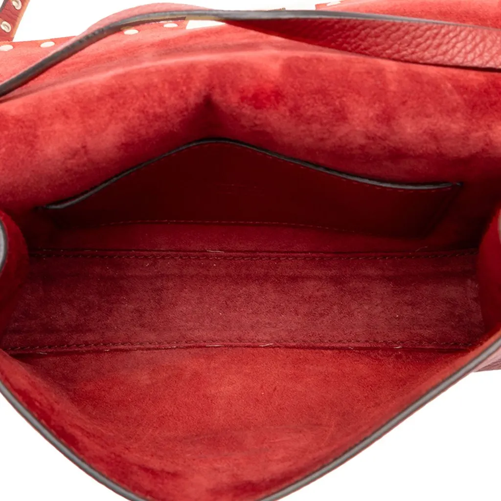 Valentino Medium Pebbled Calfskin Rockstud Flip Lock Crossbody Red Leather Good - Model View