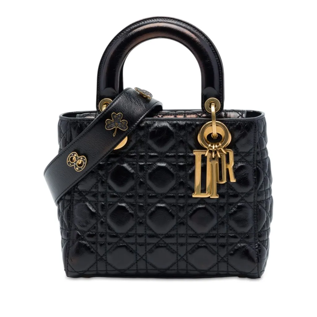 Dior Small Crinkled Patent Cannage My ABCDior Lady Dior Black Leather Very good - Front View