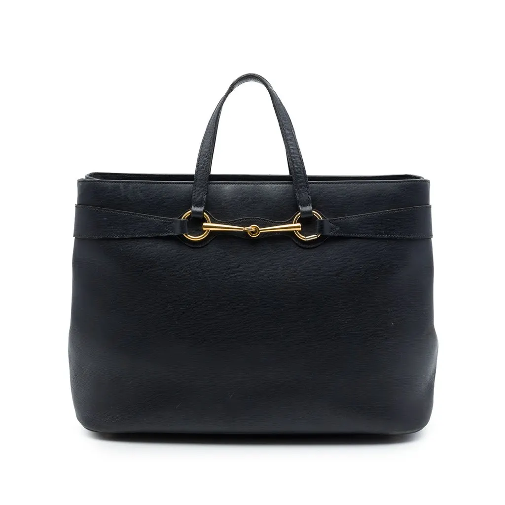 Gucci Calfskin Bright Bit Tote Black Leather Good - Front View