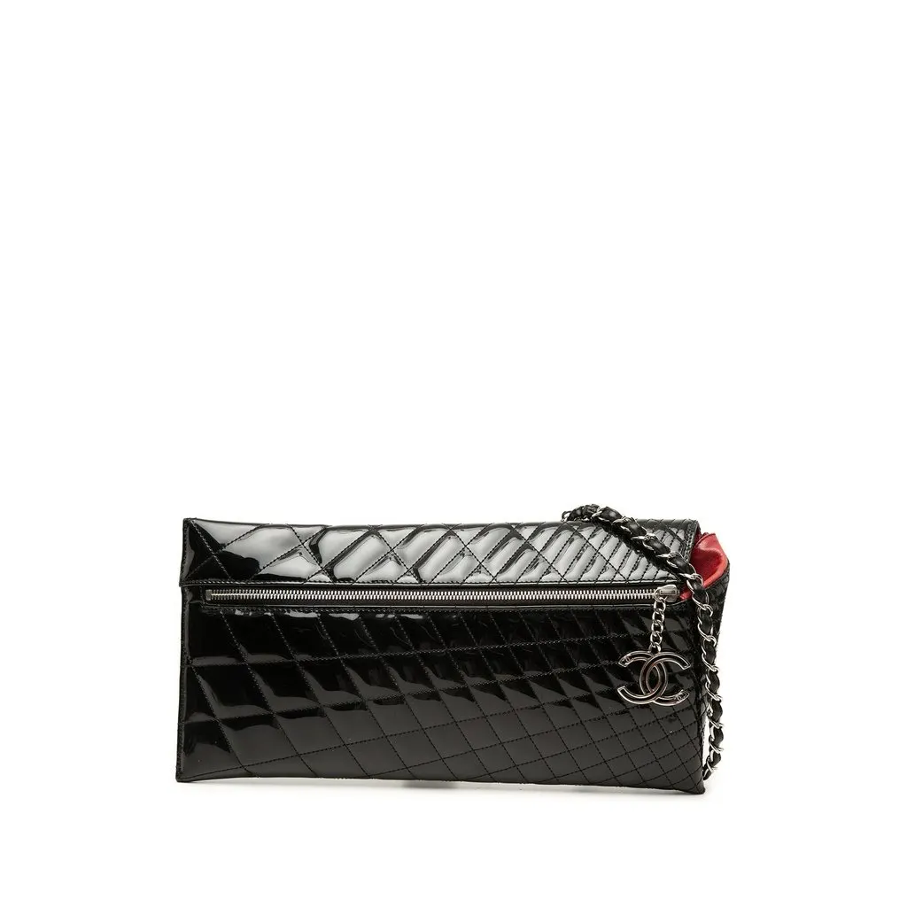 Chanel Quilted Patent Geometric Kaleidoscope Shoulder Bag Black Leather Very good - Front View