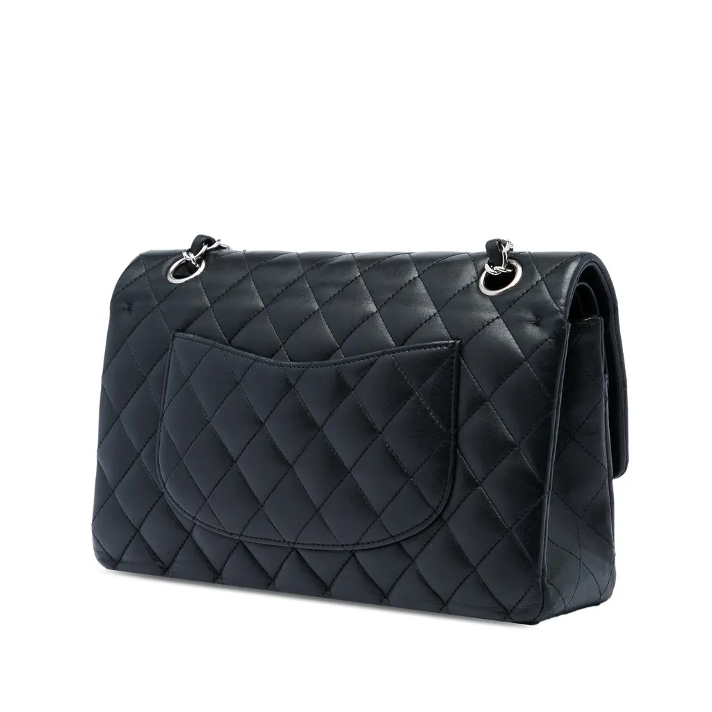 Chanel Medium Classic Lambskin Double Flap Black Leather Very good - Back View