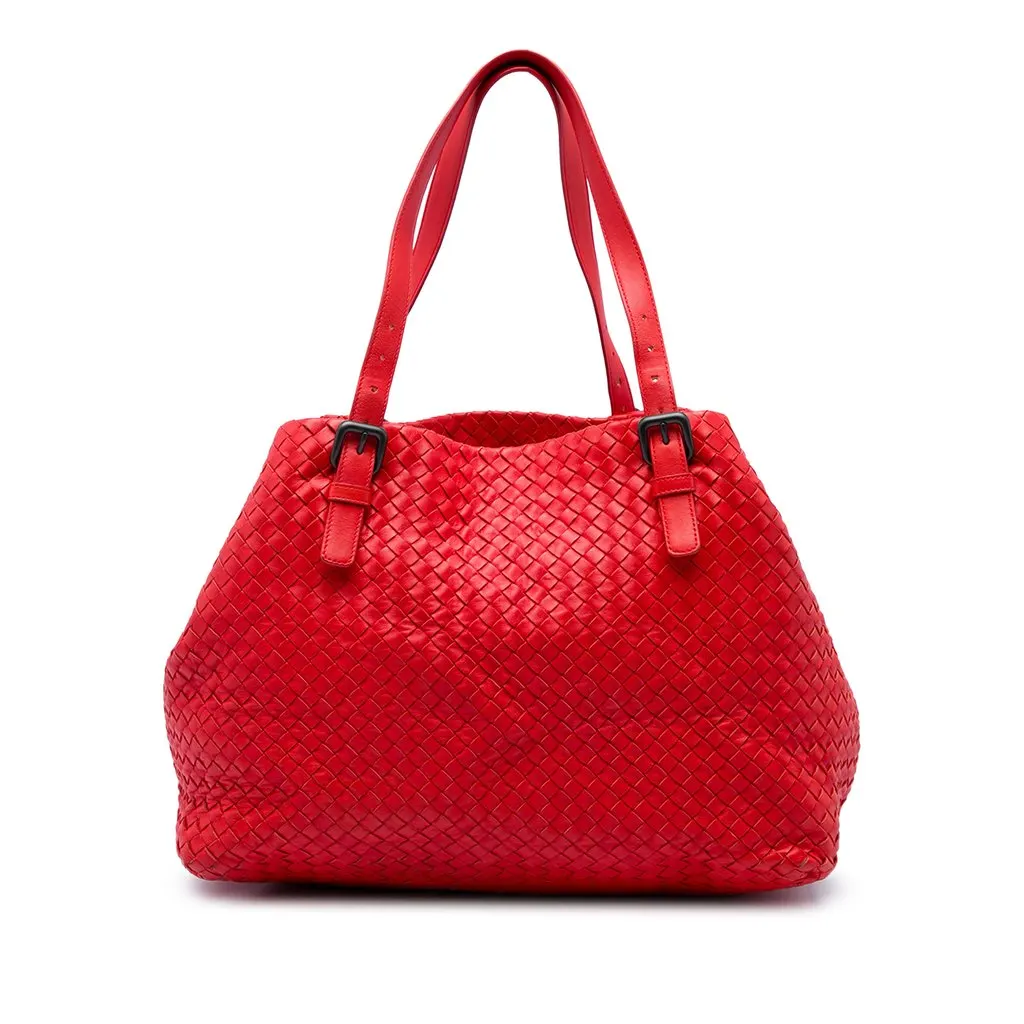 Bottega Veneta Medium Nappa Intrecciato Cesta Tote Red Leather Very good - Front View