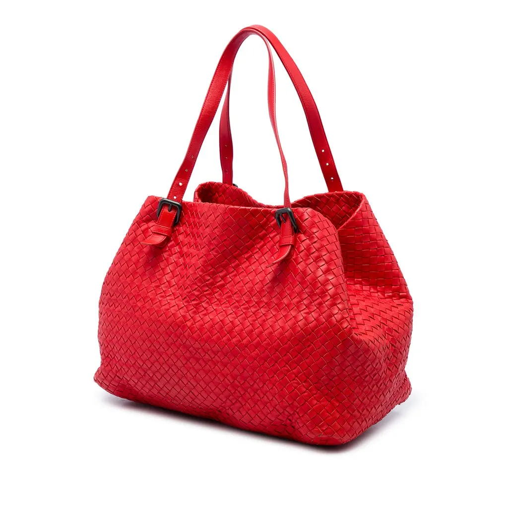 Bottega Veneta Medium Nappa Intrecciato Cesta Tote Red Leather Very good - Back View