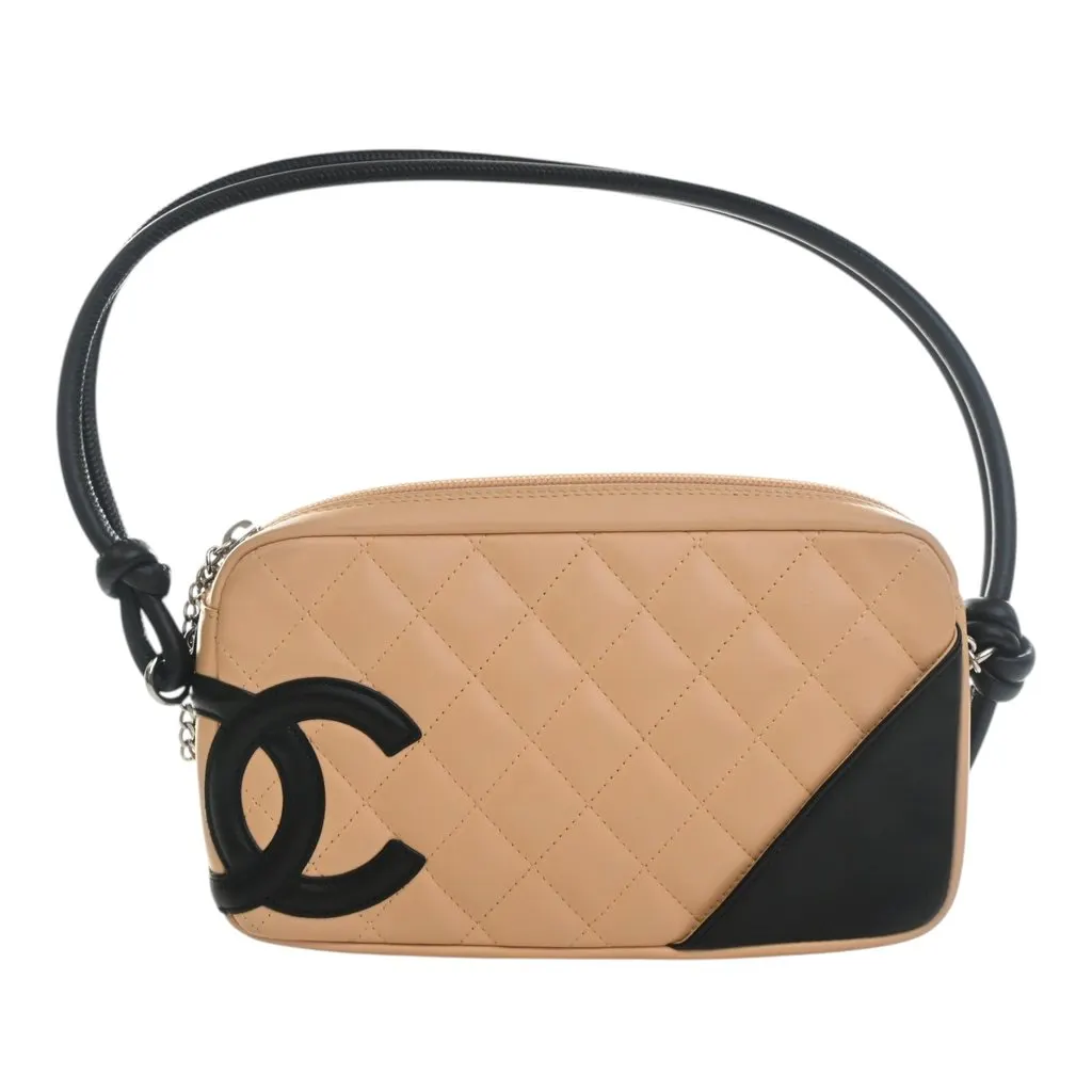 Chanel Quilted Lambskin Cambon Ligne Pochette Beige Leather Very good - Front View