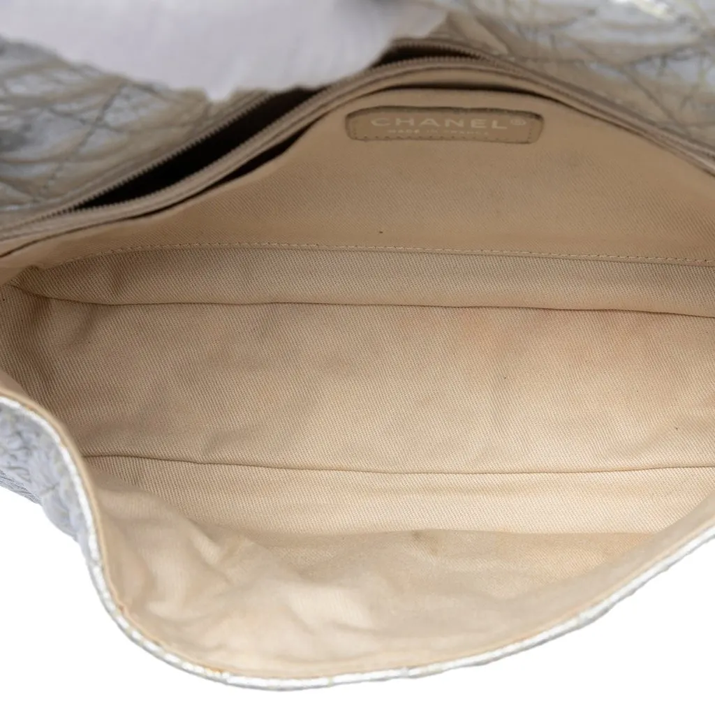 Chanel Medium Calfskin Ice Cube On the Rocks Flap Silver Leather Very good - Model View